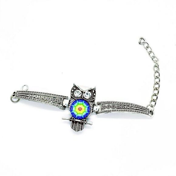 Boho Owl Rhinestone Silver-Tone Bracelet - Picture 1 of 5